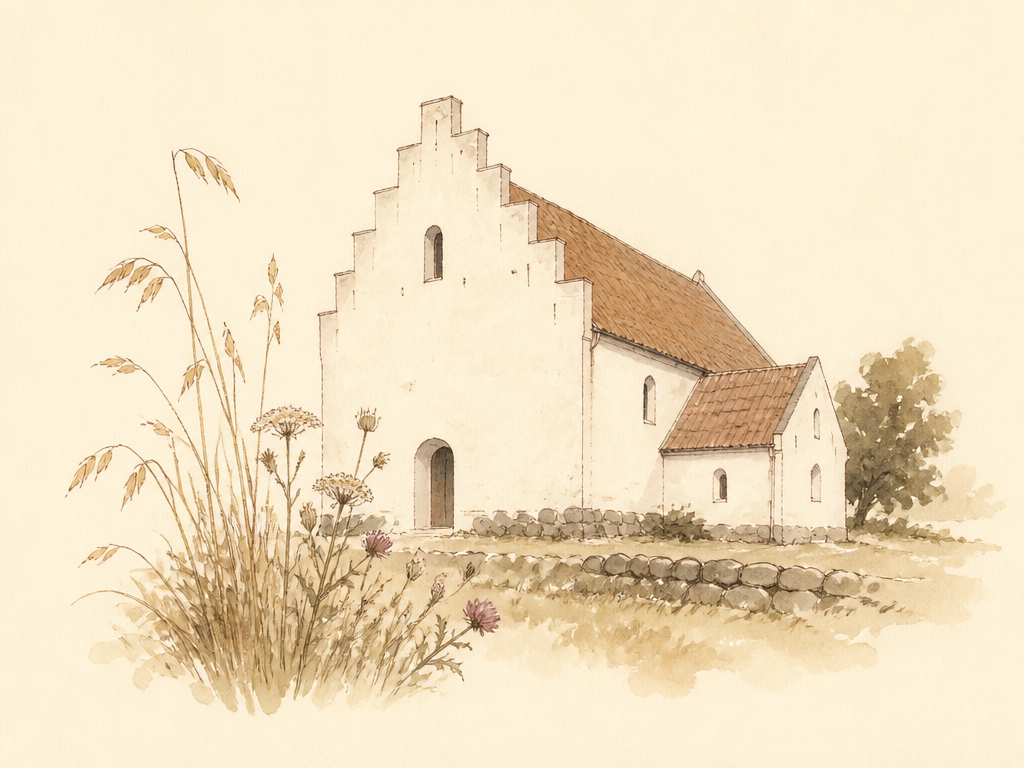 Målad skiss av bykyrkan